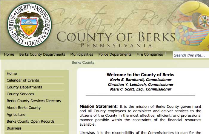Screen shot of the County of Berks website