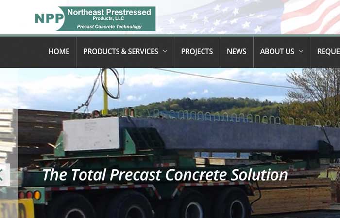Screen shot of the Northeast Prestressed Products website