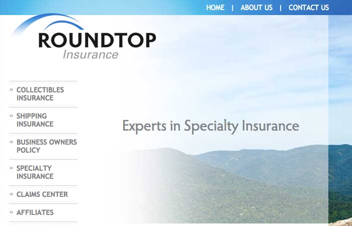 Screen shot of the Roundtop Insurance website